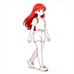 a ultra detailed line art illustration of a red + haired + girl wandering alone in a mysterious forest, by thomke meyer and julia plath, intricate, fantasy, hyperdetailed