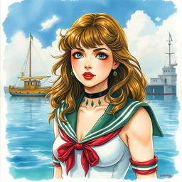 the sailor jupiter. beautiful, realistic painting by kuvshinov and bilibin. watercolor, thick linings, manga