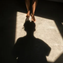 she sees her own shadow cast in sunlight, it is outlined on the floor below her