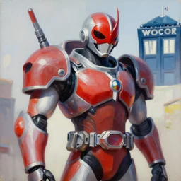 greg manchess portrait painting of armored casshern from casshan red mask from hikari sentai maskman cyberman from doctor who cyborg gay hungarian - american - japanese hybrid man as overwatch character, medium shot, asymmetrical, profile picture, organic painting, sunny day, matte painting, bold shapes, hard edges, street art, trending on artstation, by huang guangjian and ail elvgren and sachin teng