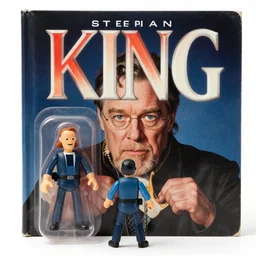 stephen king playing with action figures, little golden books cover, original cover artwork, highly detailed