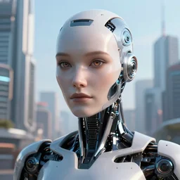 close up ultra realistic photo of a cyborg futuristic city in the background, 4 k, 8 k, octane render, unreal engine, meta human, hi - tech, modern, open eyes