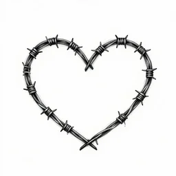 heart made out of barbed wire, logo, ink drawing, black and white, design