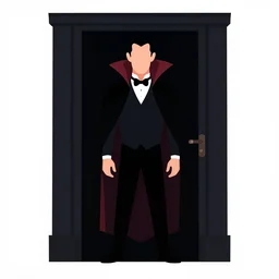 digital portrait of Count Dracula standing in a darkened doorway, cover art of graphic novel, simple style, solid colors, clean lines, clean ink, trending on artstation, vector art on white background