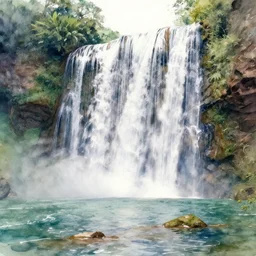 a tranquil waterfall, highly detailed watercolor