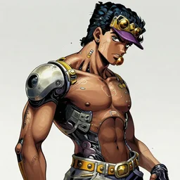 black male cyborg profile body modifications hd greg rutkowski jojo's bizarre anime art hirohiko araki