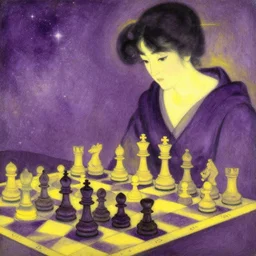 chess set, mary stevenson cassatt, ukiyo - e, galactic yellow violet colors