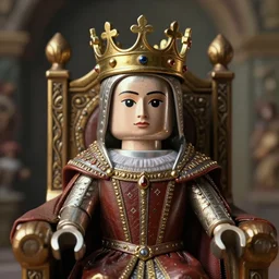 medieval face portrait of a tin toy person named lady jane grey wearing a crown and sitting on a throne, nicoletta ceccoli, mark ryden, lostfish, hyung tae, frank frazetta, depth of field, detailed and intricate environment, 8 k resolution, hyperrealistic, octane render