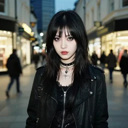 a goth girl at a british shopping precinct at night, 2006, amateur