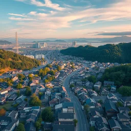 local town, aerial view, kazuo oga, 4 k wallpaper