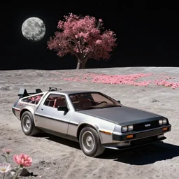 a dreamy retro 8 0 s photo of a delorean on the moon, bloomy