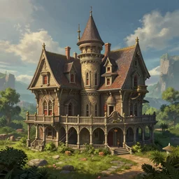sprawling fantasy winchester mystery house, high quality, cell shading, trending on artstation