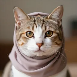 cute cat!! wearing hijab!!, cat has brown eyes, beautiful, portrait, focused