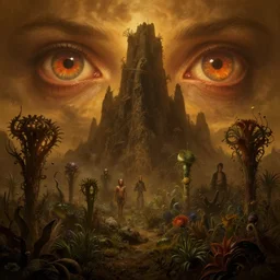 epic professional digital art of hungry eyes, ambient amber light, painted, mysterious, cinematic noxious mountain plants scene, eerie, mythic, detailed, botanical, grand, leesha hannigan, wayne haag, reyna rochin, ignacio fernandez rios, mark ryden, van herpen, artstation, cgsociety, epic, stunning, gorgeous, wow detail