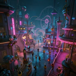 intricate detailed photo environement cyberpunk amusement park : 4, 4 k rtx hdr volume light concept studio matte painting environement digital illustration style cyberpunk 2 0 7 7 artstation artur tarnowski, mihai muscan, marcin tomalak, marta leydy, marcin stepien, charlotte hughes, zuzanna dabrowa neon bioluminiscence