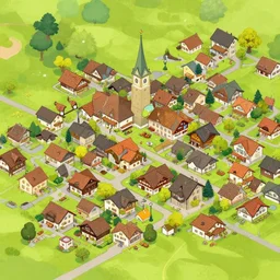 small swiss town, very beautiful, isometric!!! perspective, comfy, artstation, high quality, by littlefox