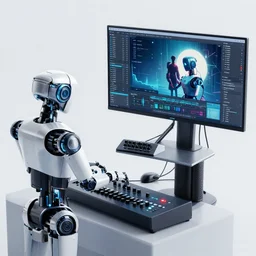 a robot musician using digital music equipment, digital animation, octane renderer, trending on artstation