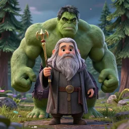 film still of gandalf starring as the hulk, cartoonish cute, pine trees, magical atmosphere, trending on artstation, 3 0 mm, by noah bradley trending on artstation, deviantart, high detail, stylized portrait