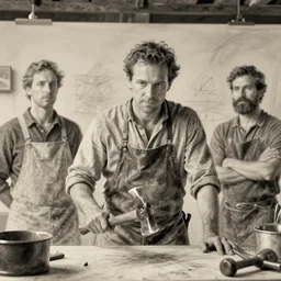 film scene, charcoal sketch of charlie day, a blacksmith holding a hammer, jeff haines, jeremy lipking