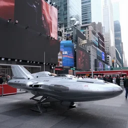 the uss enterprise from star trek, parked in times square