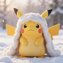 real life pokemons, cute!!!, content!!!, mischievous!!!, adorable!!!, chubby!!!, fluffy!!!, ultra realistic!!!, winter, blanket of snow, snowfall, 4 0 0 0 kelvin, golden hour, sharp focus