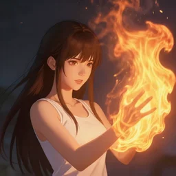 girl practicing fire magic, roaring flames | | very very anime!!!, fine - face, audrey plaza, realistic shaded perfect face, fine details. anime. realistic shaded lighting poster by ilya kuvshinov katsuhiro otomo ghost - in - the - shell, magali villeneuve, artgerm, jeremy lipkin and michael garmash and rob rey