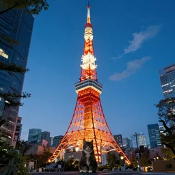 “cat attacking Tokyo tower, disaster movie poster, cgstudio”