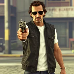 adrien brody in gta v style with sunglasses and a gun