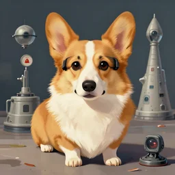 a portrait of the soviet space dog program, artwork by gaston bussiere, craig mullins, trending on artstation, corgi