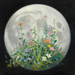 a flowering garden on the moon, impasto paint in the style of martin johnson heade,