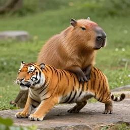 capybara riding a tiger
