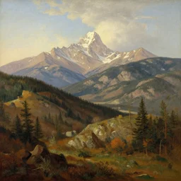 Colorado mountains beautiful landscape derailed painting in the style of 19th century Hudson river school art