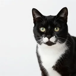 photo of a black cat with a white belly and jaw