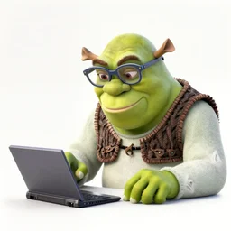 stock photo of shrek calculating his taxes, spectacles without border on the end of his nose, microsoft excel 2002 bootcamp instructor