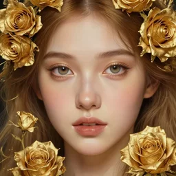 realistic portrait of crudelia de mon with thin gold roses, intricate, elegant, highly detailed, wonderful eyes, sweet, digital painting, artstation, concept art, smooth, sharp focus, illustration, art by artgerm and greg rutkowski and alphonse mucha and william - adolphe bouguereau