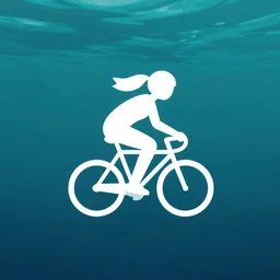 minimalist logo icon for a girl riding a bicycle, retro psychology, victo ngai, kilian eng, lois van baarle, under water, behance, beeple