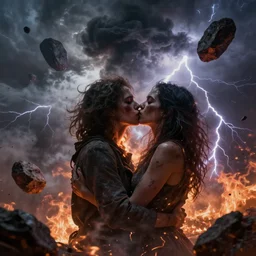 the last kiss, end of the world, realistic, hd, smoke and fire, apocalypse, asteroids, lightning, death, hurricanes