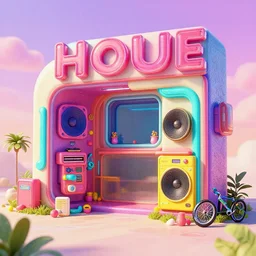 retro house concept art, colorful, 8 k photorealistic, hd, high details, trending on artstation