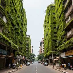 streets of mumbai, future, mossy buildings, high fidelity, uncompressed png