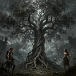 tree stretching down into the depths of the earth the infinite sky, tree of death, evil tree, unholy art by artgerm and greg rutkowski and magali villeneuve, d & d, fantasy, highly detailed, digital painting, trending on artstation, concept art, sharp focus, illustration