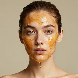 fashion model with head and face covered in liquid honey, studio lighting, ultra detail, photograph