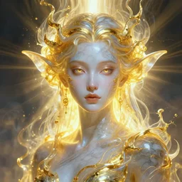 a frontal face portrait of transparent and beautiful elegant elemental entity made of marble and gold + dissolving in to light + backlit + incredible lighting+ strong rim light + highly detailed + god rays + digital painting + HDRI, by Alvaro Castagnet, Peter Mohrbacher and Dan Mumford, vivid colors, high contrast, 8k resolution, intricate, photorealistic, smooth