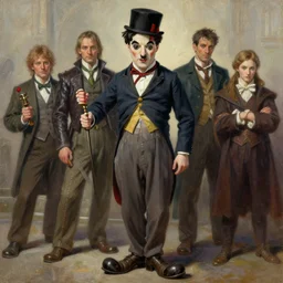oil painting of charlie chaplin as doomguy, elegant, detailed, fantasy, hd shot, digital portrait, beautiful, artstation, comic style, unreal engine, by artgerm, guy denning, jakub rozalski, magali villeneuve and charlie bowater