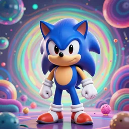 a high quality 3D render of Sonic the Hedgehog in the style of Shpongle, psychedelic DMT Sonic 4K