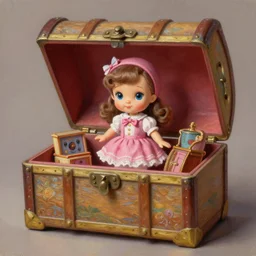 a vintage polly pocket in a chest house, hyperrealistic, highly detailed, studio lighting, beautiful, cgssociety, artstation, 8 k, oil painting, digital art