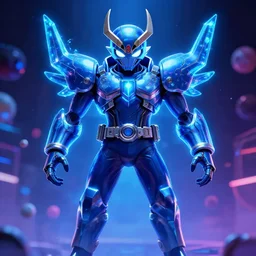kamen rider sai baba by arnold bocklin, wlop, gantz, blue chromatic color, menacing, sci - fi, neon blue lights, katamari damacy, highly detailed, masterpiece, trending on artstation, bokeh, character design, simmetry, tsutomu nihei, artgerm, japan, anime, japanese, japanese camera filter
