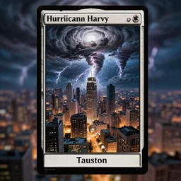 an ultradetailed tarot card of hurricane harvy over houston, looming ominous over a city, hurricane, lighting, tornados, intricate detail, cinematic, 8 k, cel shaded, volumetric lighting, octane render, art by greg rutkowski, jeong seon, in the style of magic the gathering and anime