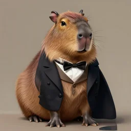 portrait of a proud capybara dressed as a gentleman, artwork by gaston bussiere, craig mullins, trending on artstation, capybara wearing a gentleman's uniform