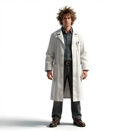 mad scientist with wild hair, high detail digital art, full body, standing, isolated on a pure white background, centered, whole figure in frame, sharp focus, studio lighting