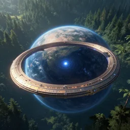 intergalactic stargate portal on a planet with a forest in the background, fantasy art, trending on artstation